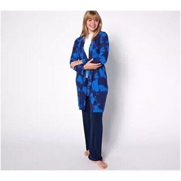 Womens Bumble Bella by Jill Martin Blue Navy Watercolor Print Jersey Spa Robe M - Picture 1 of 10